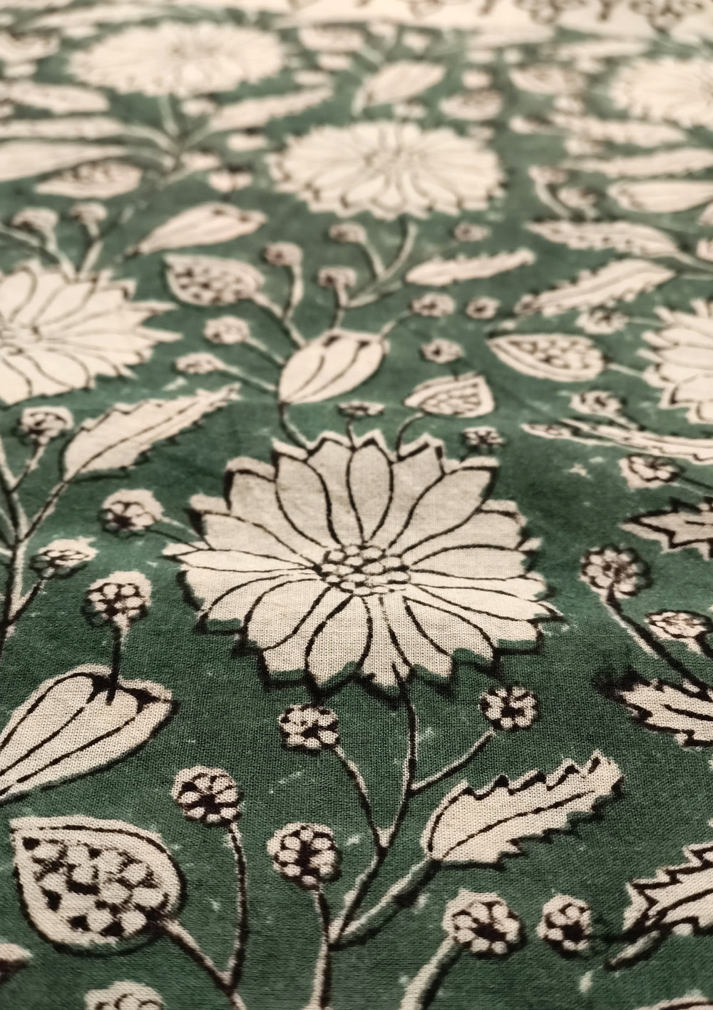 Bagru - Handblock print Cotton Saree - Green - Wefta