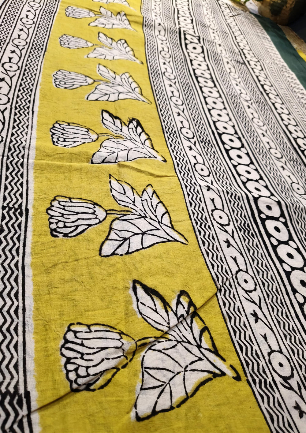 Bagru - Handblock print Cotton Saree - Mustard - Wefta