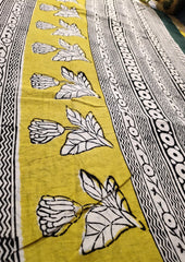 Bagru - Handblock print Cotton Saree - Mustard - Wefta