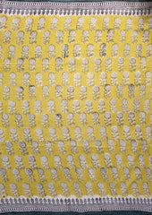 Bagru - Handblock print Cotton Saree - Mustard - Wefta