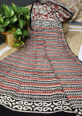 Bagru - Handblock print Cotton Saree - Red1 - Wefta