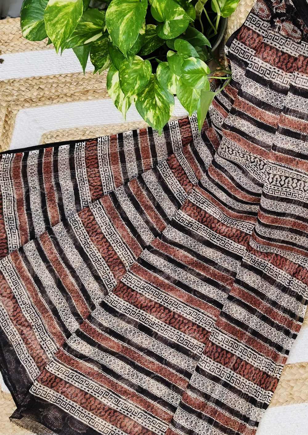 Bagru Handblock Print Kota Doria Saree - Black Amiya - Wefta