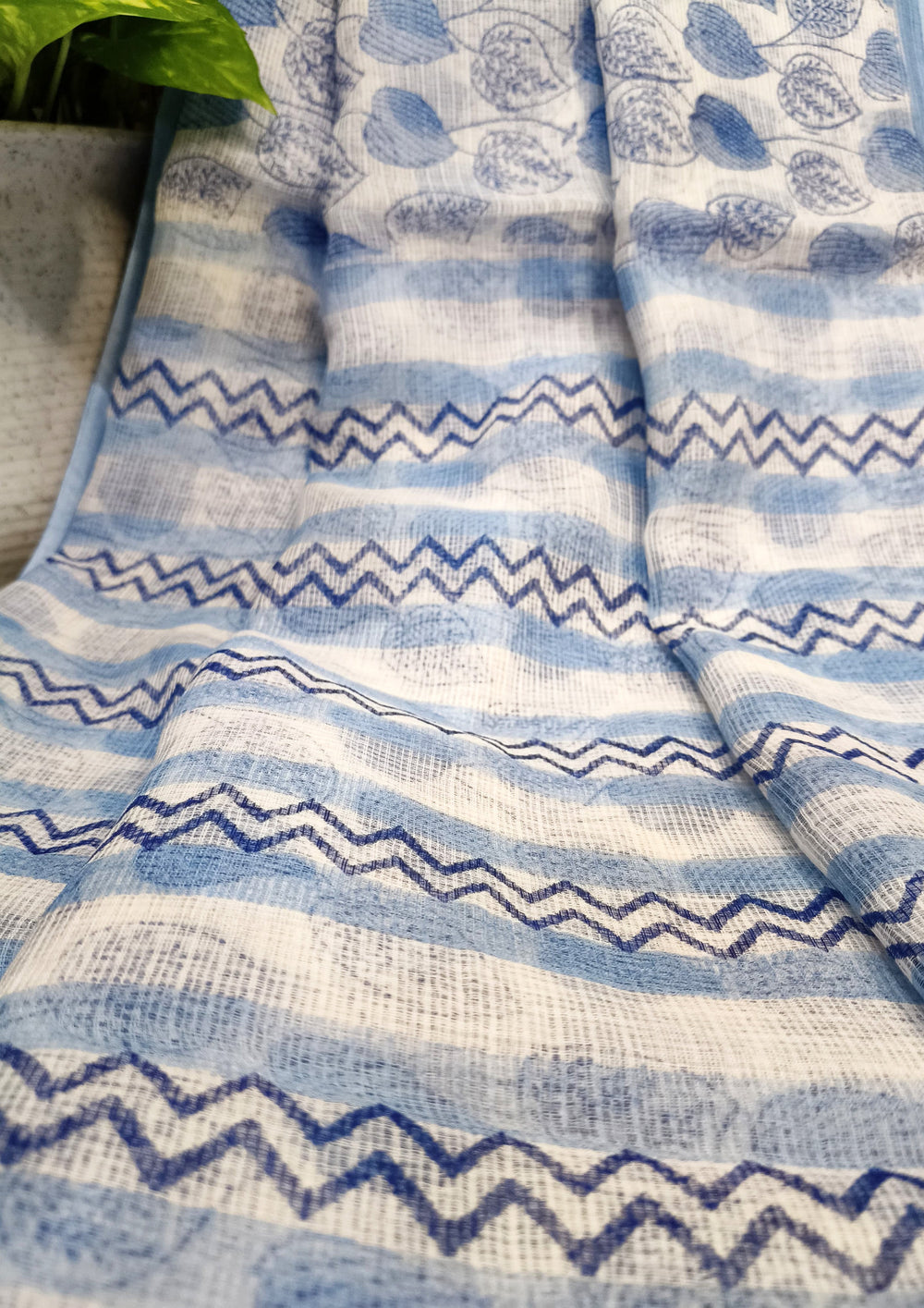 Bagru Handblock Print Kota Doria Saree- Blue Lotus - Wefta