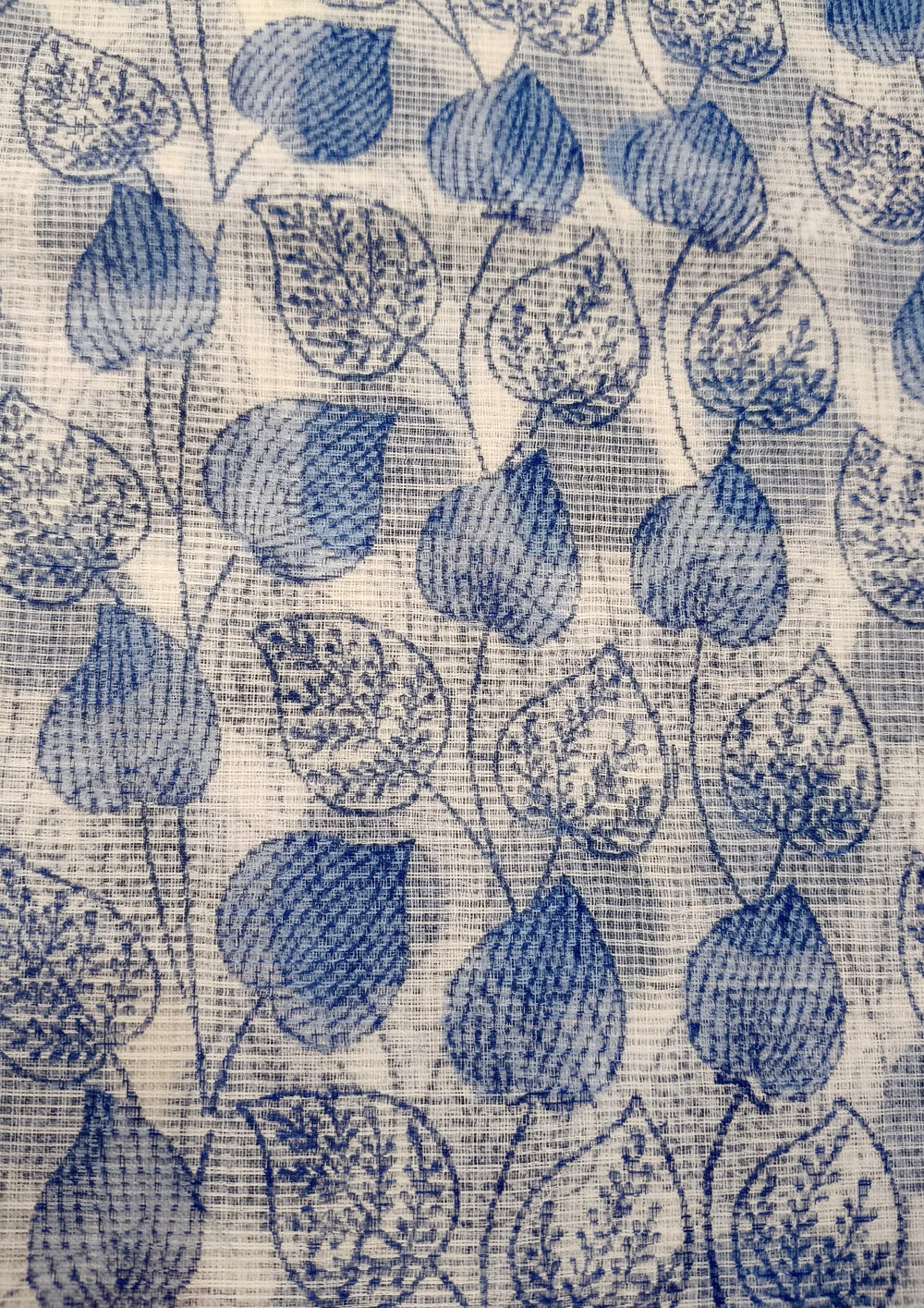 Bagru Handblock Print Kota Doria Saree- Blue Lotus - Wefta