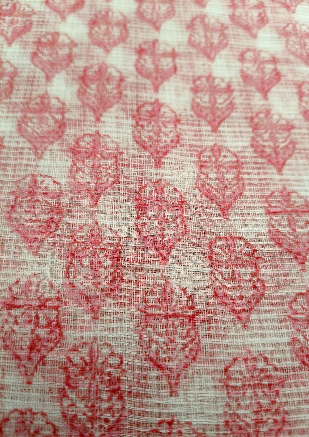 Bagru Handblock Print Kota Doria Saree - Pink Flowers - Wefta