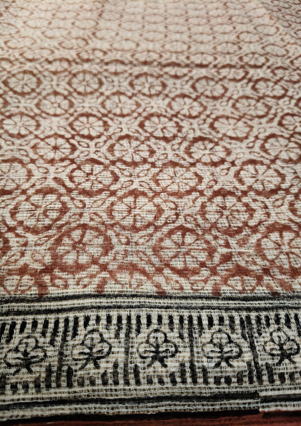 Bagru Handblock Print Kota Doria Saree- Red Flowers - Wefta