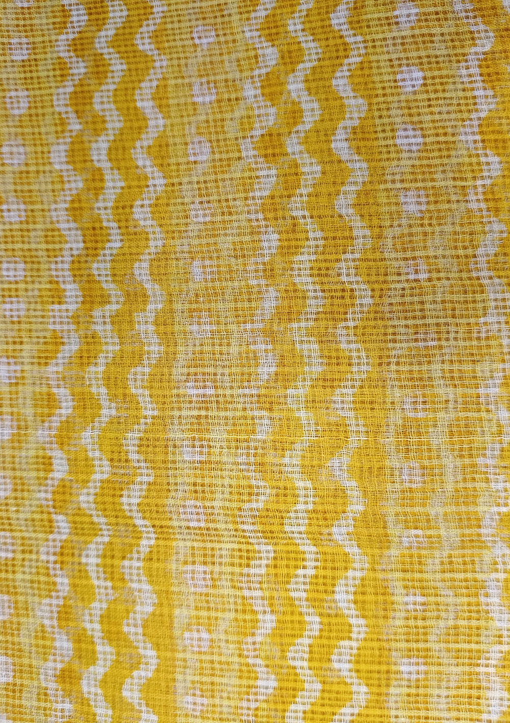 Bagru Handblock Print Kota Doria Saree - Yellow Waves - Wefta