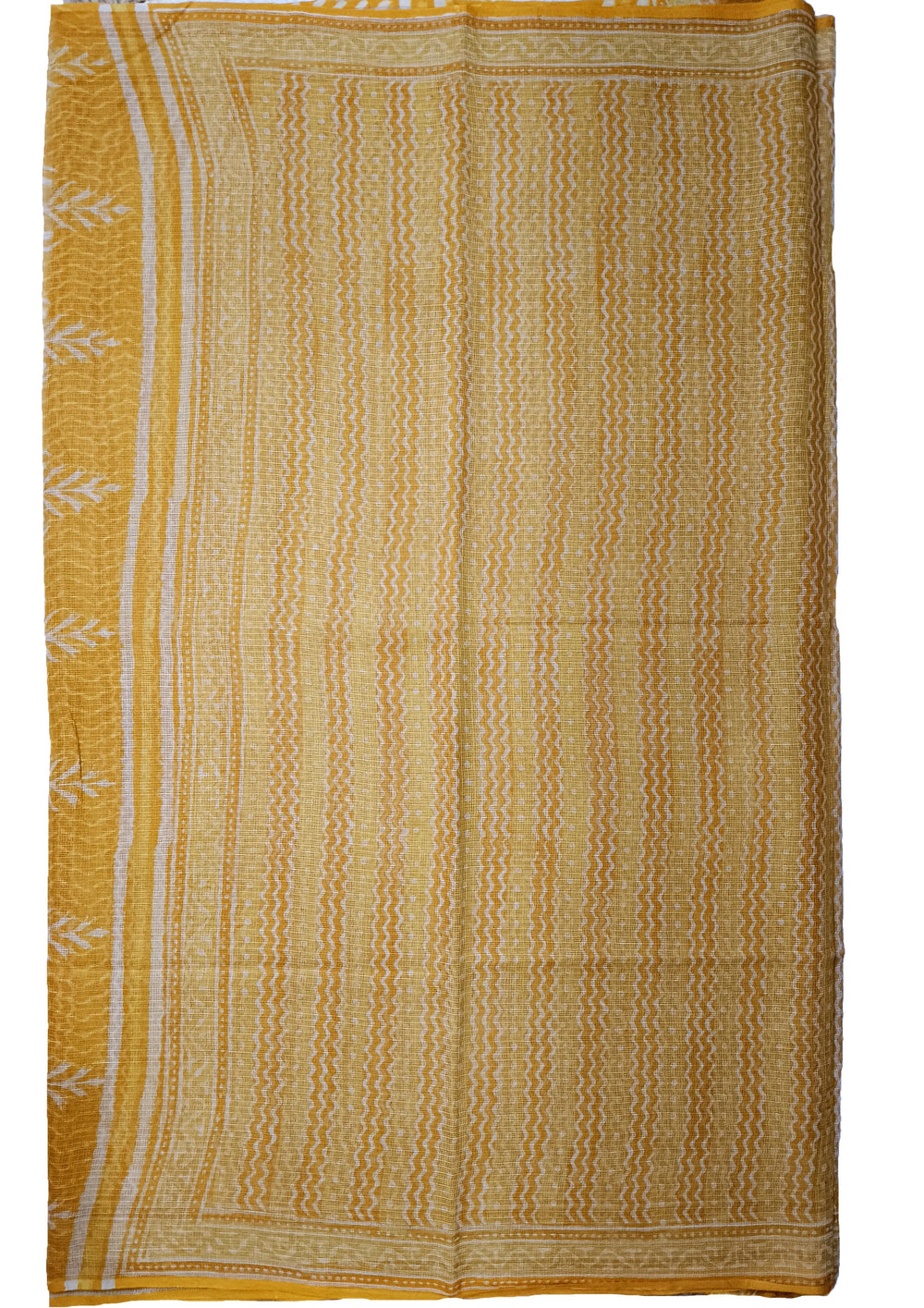Bagru Handblock Print Kota Doria Saree - Yellow Waves - Wefta