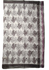 Bagru Handblock Print Kota Doria Sarees - Grey Pink Foliage - Wefta