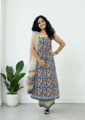 Bagru Handblock Print Suit B1 - Blue1 - Wefta