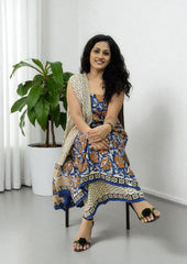 Bagru Handblock Print Suit B1 - Blue1 - Wefta