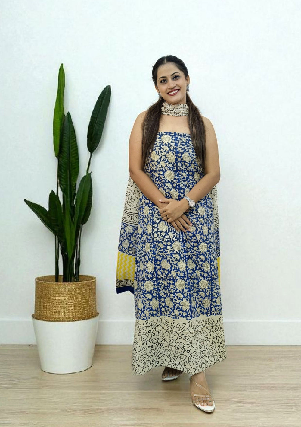 Bagru Handblock Print Suit B11 - Blue2 - Wefta