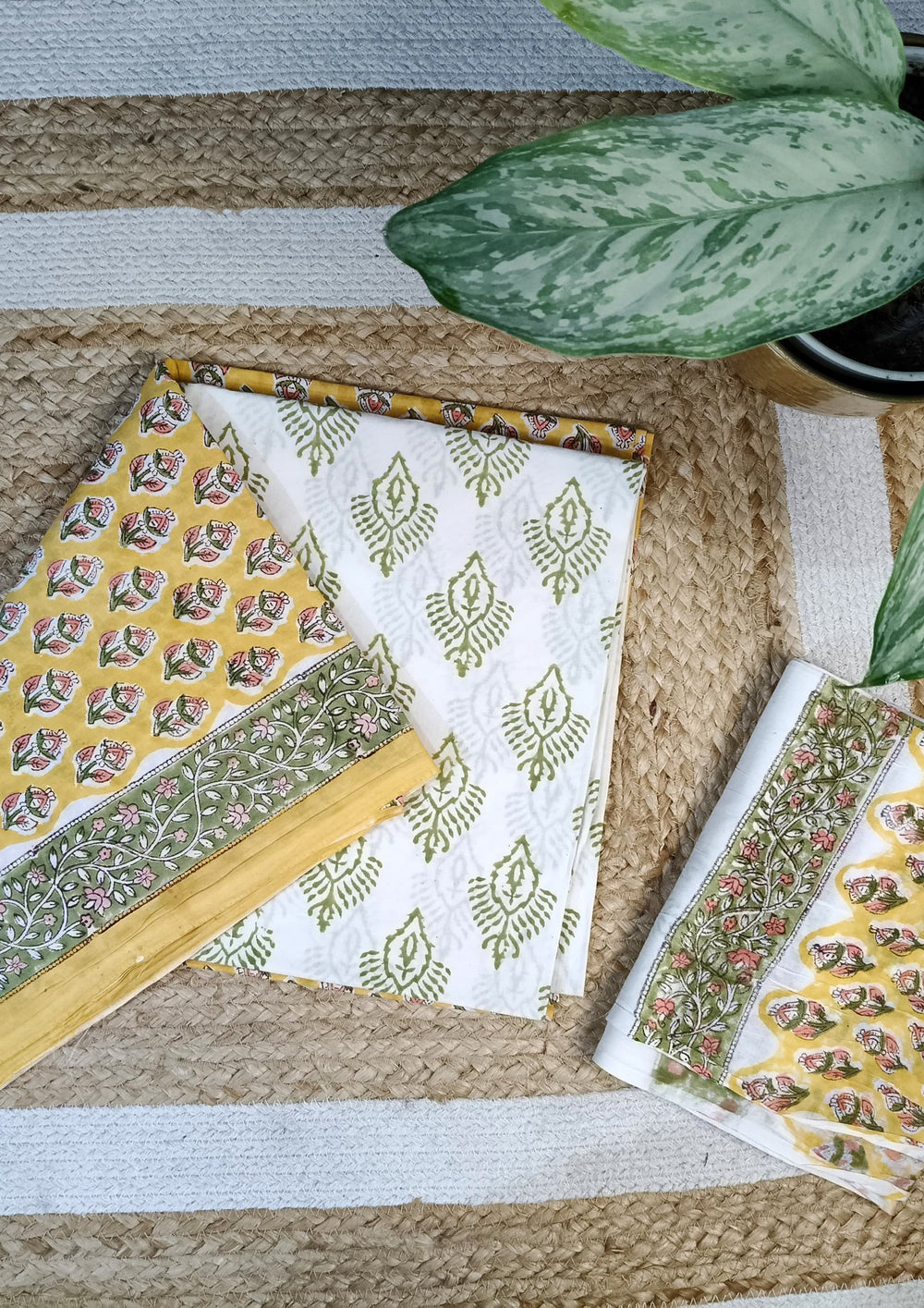 Bagru Handblock Print Suit B12 - Yellow1 - Wefta
