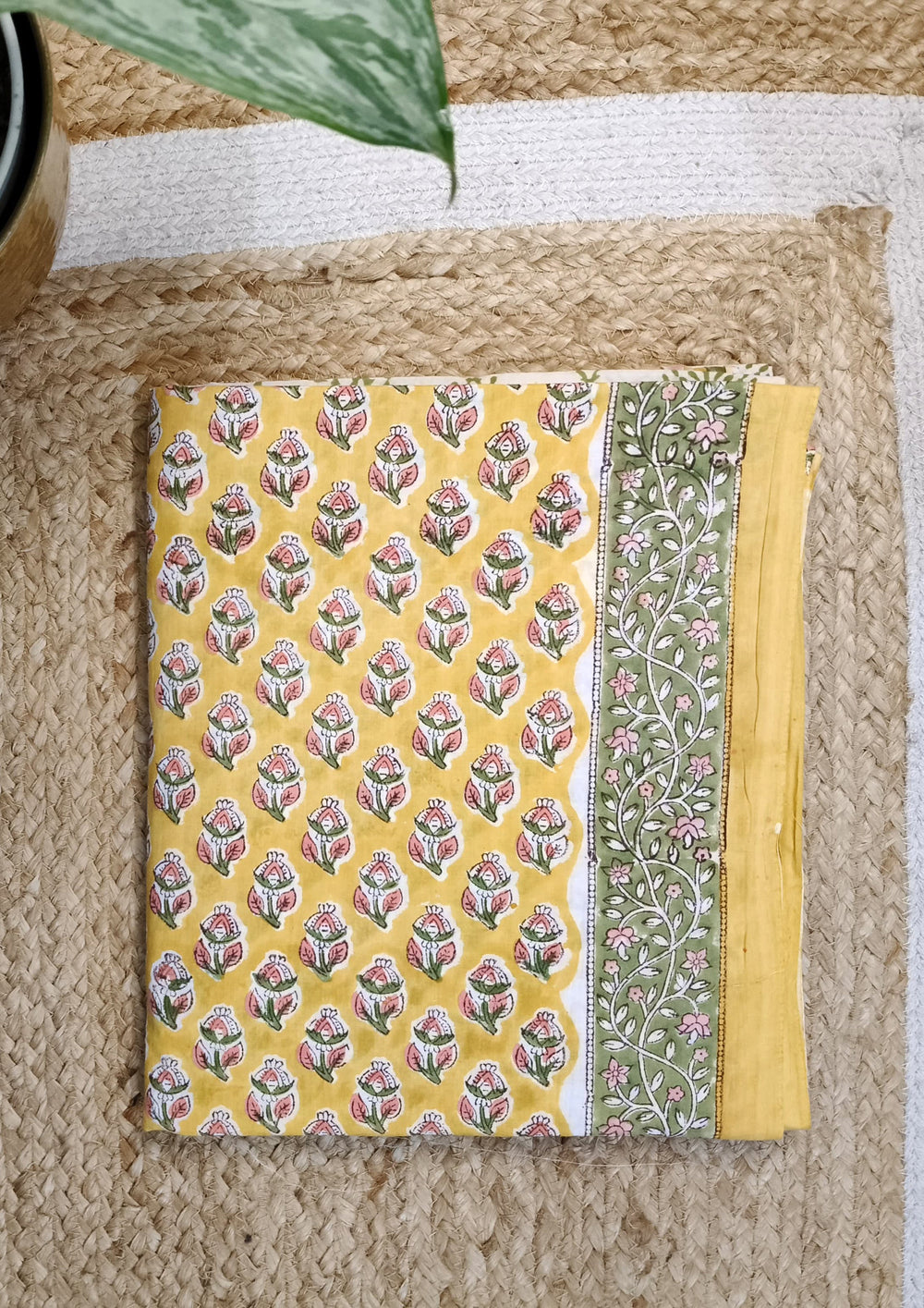 Bagru Handblock Print Suit B12 - Yellow1 - Wefta
