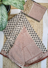 Bagru Handblock Print Suit B13- Cream1 - Wefta