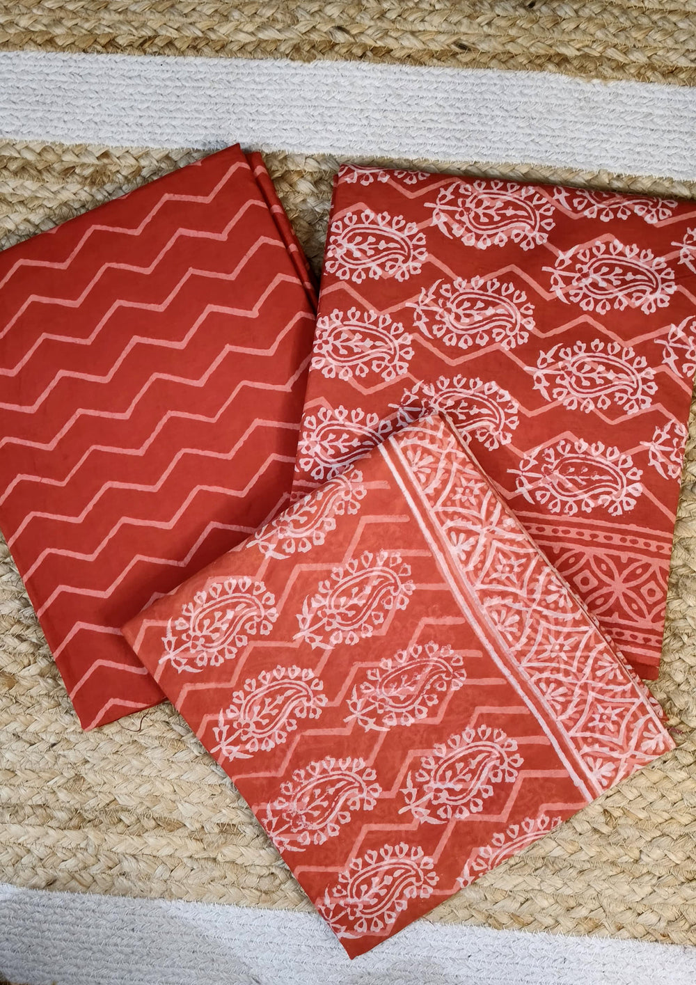 Bagru Handblock Print Suit B2 - Red1 - Wefta