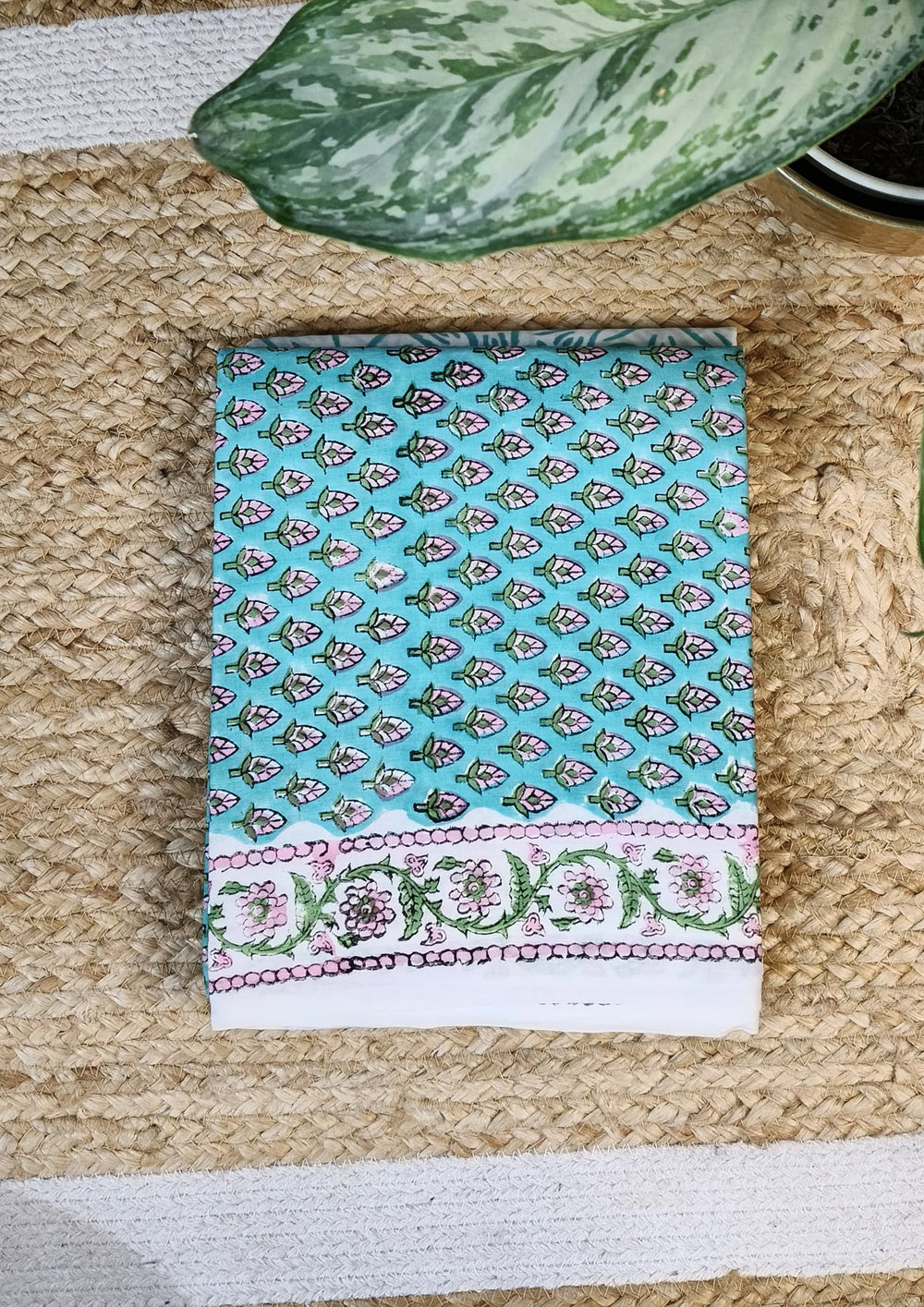 Bagru Handblock Print Suit B4 - Light Blue1 - Wefta