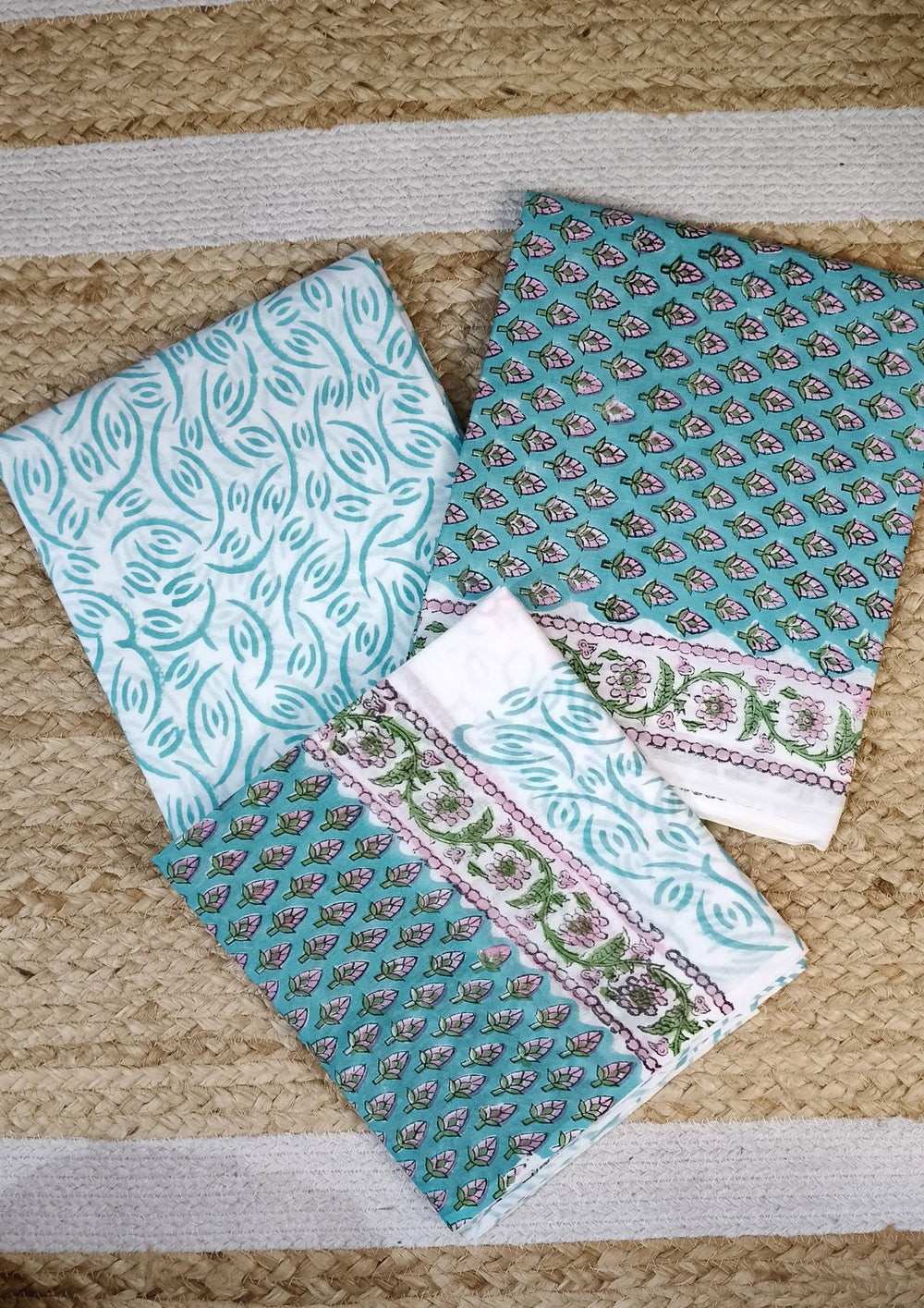 Bagru Handblock Print Suit B4 - Light Blue1 - Wefta