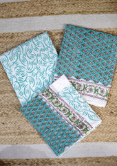 Bagru Handblock Print Suit B4 - Light Blue1 - Wefta