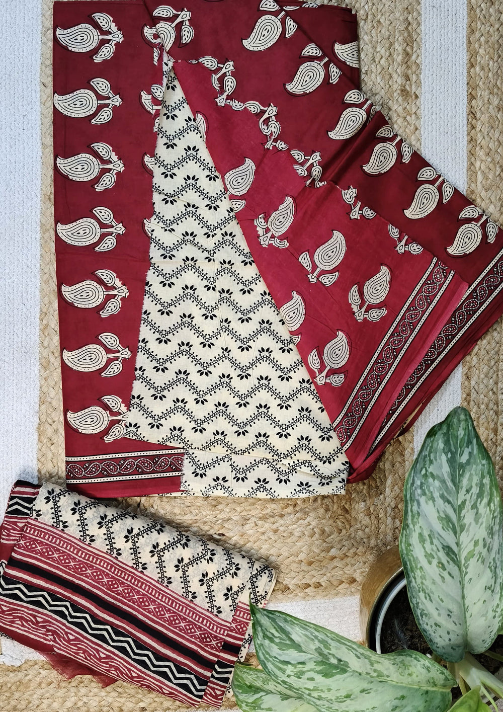 Bagru Handblock Print Suit B7 - Red3 - Wefta