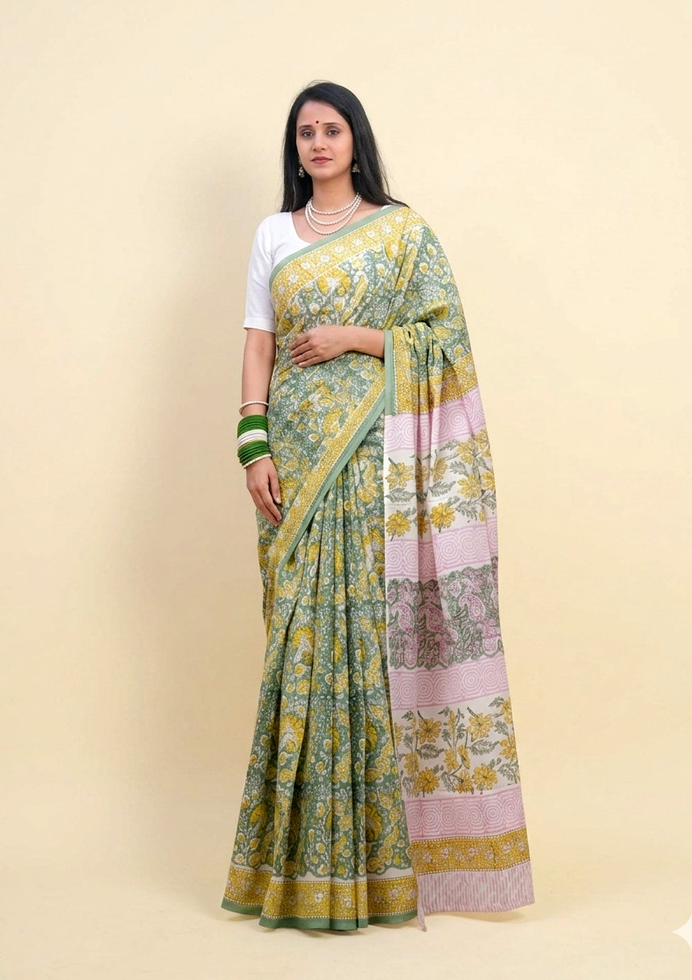 Bagru - Handblock Printed Cotton Saree - ATC07 - Wefta