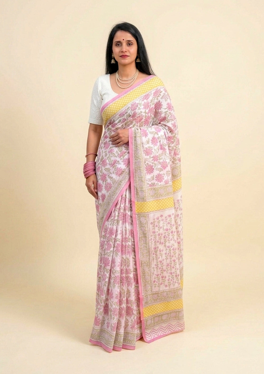 Bagru - Handblock Printed Cotton Saree - ATC14 - Wefta