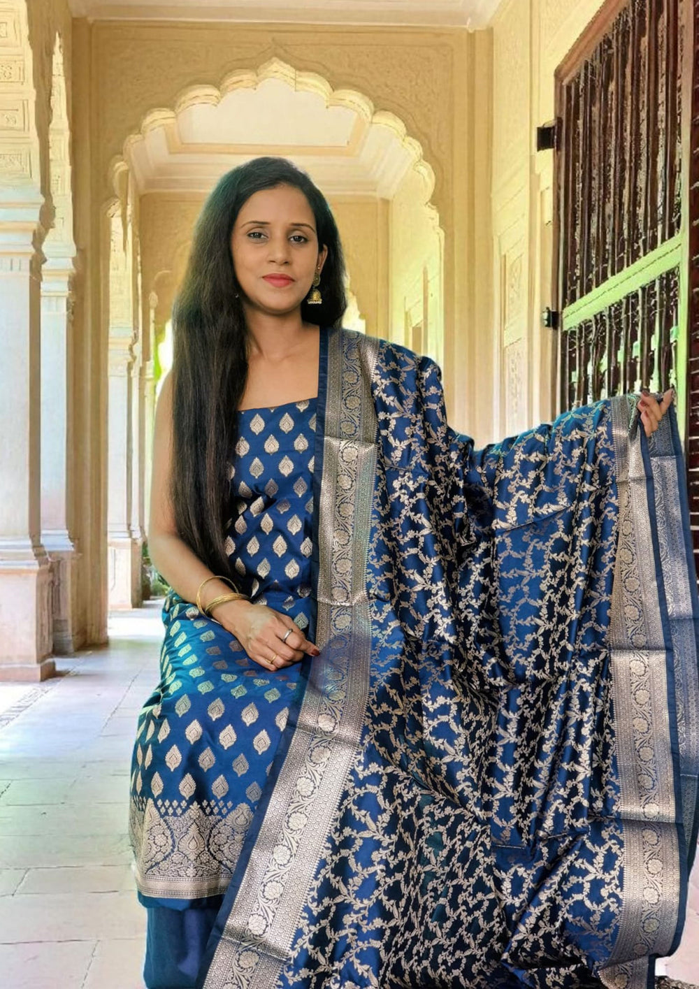 Banarasi Fancy Suit - F4 Blue - Wefta