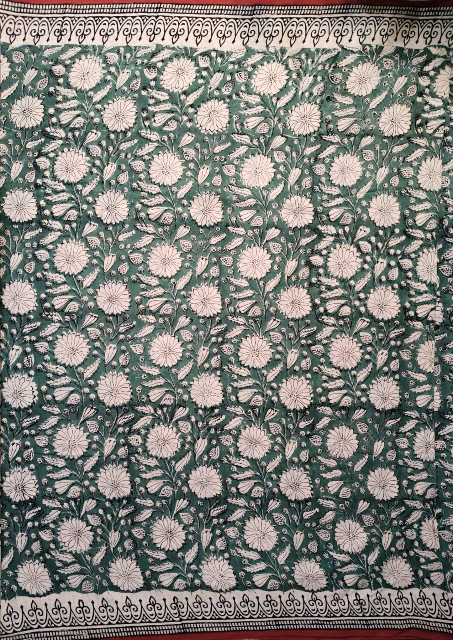 Bagru- Handblock print Cotton Saree- Green
