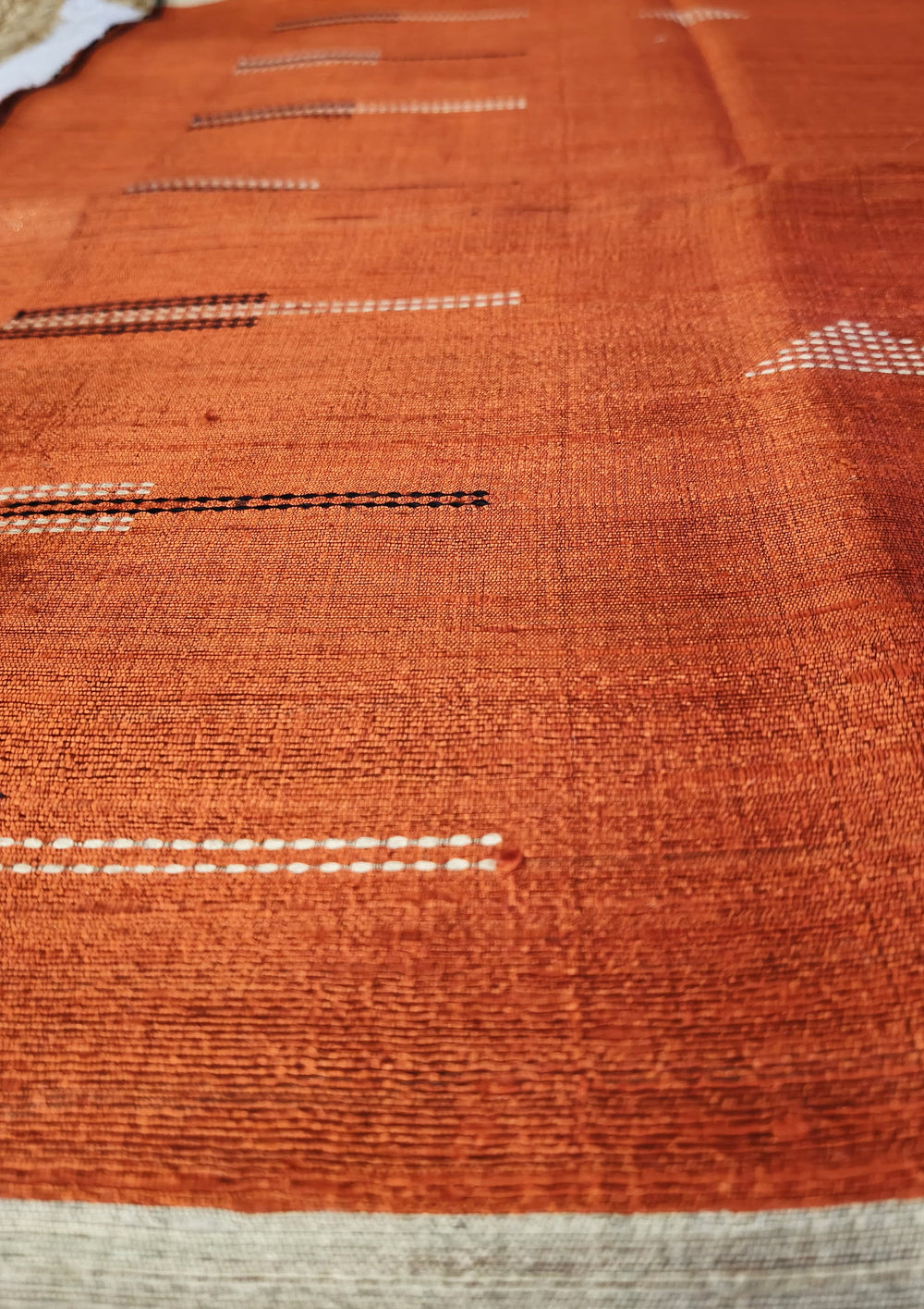 Bhagalpuri Tussar Silk Saree - 1 Black & orange - Wefta