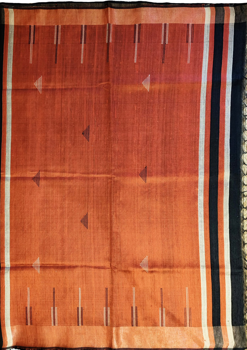 Bhagalpuri Tussar Silk Saree - 1 Black & orange - Wefta