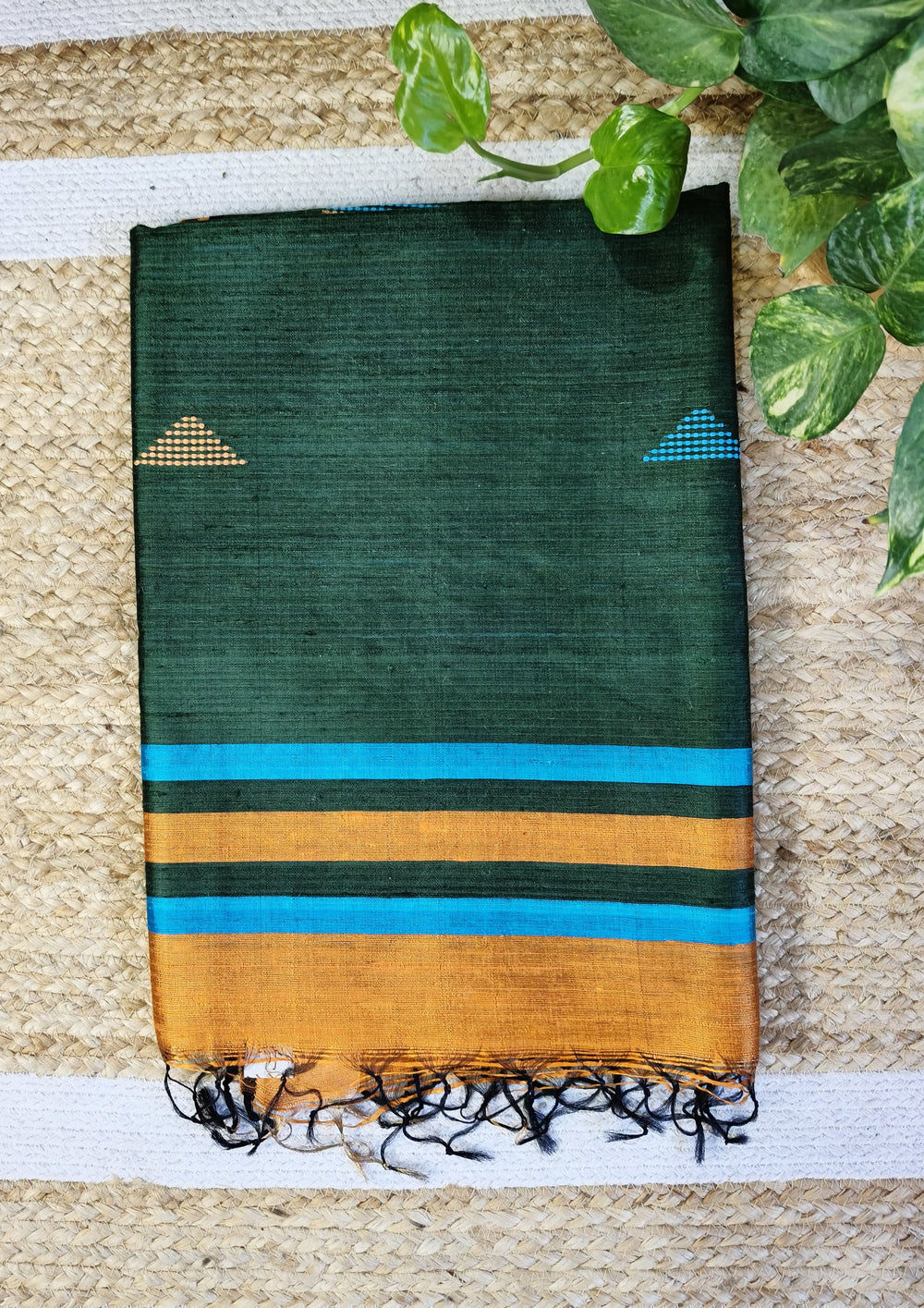 Bhagalpuri Tussar Silk Saree - 2 Mustard & Green - Wefta