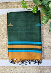 Bhagalpuri Tussar Silk Saree - 2 Mustard & Green - Wefta