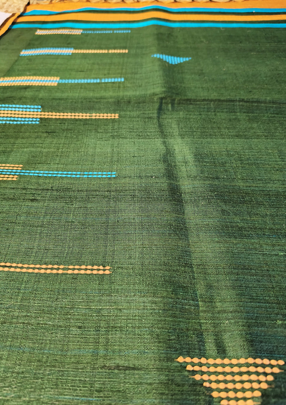 Bhagalpuri Tussar Silk Saree - 2 Mustard & Green - Wefta