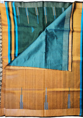 Bhagalpuri Tussar Silk Saree - 2 Mustard & Green - Wefta