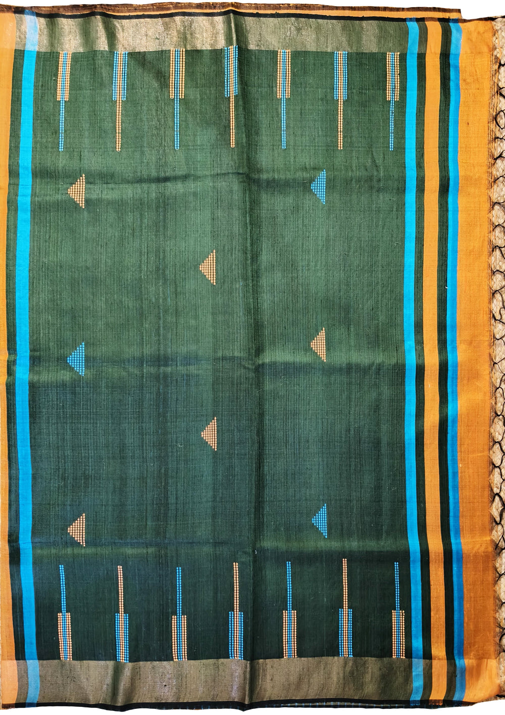 Bhagalpuri Tussar Silk Saree - 2 Mustard & Green - Wefta