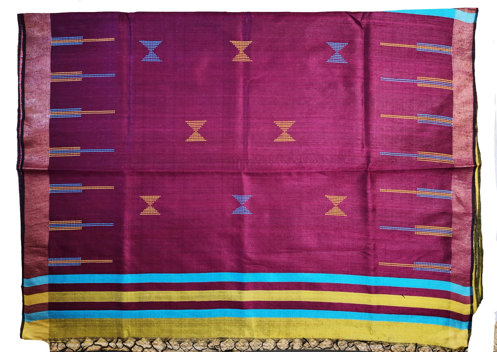 Bhagalpuri Tussar Silk Saree - 4 Gold yellow & Pink - Wefta