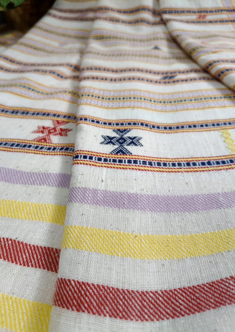 Bhujodi Kala Cotton Saree (Kutchi) - 1KC White Yellow - Wefta