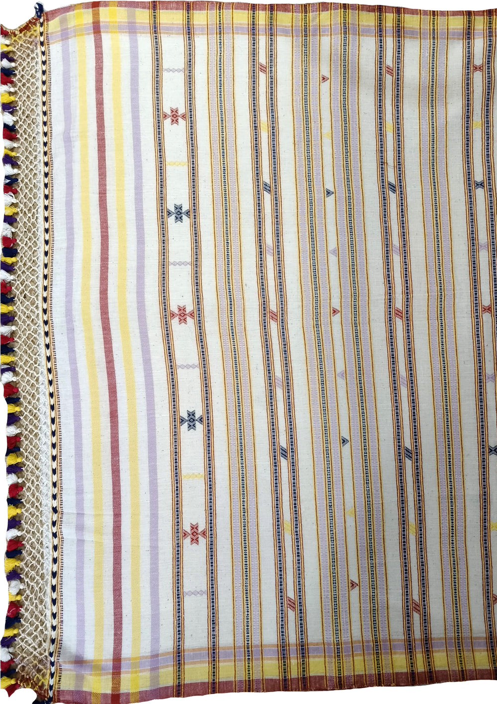 Bhujodi Kala Cotton Saree (Kutchi) - 1KC White Yellow - Wefta