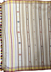 Bhujodi Kala Cotton Saree (Kutchi) - 1KC White Yellow - Wefta