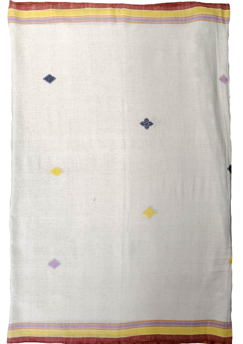 Bhujodi Kala Cotton Saree (Kutchi) - 1KC White Yellow - Wefta