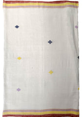 Bhujodi Kala Cotton Saree (Kutchi) - 1KC White Yellow - Wefta
