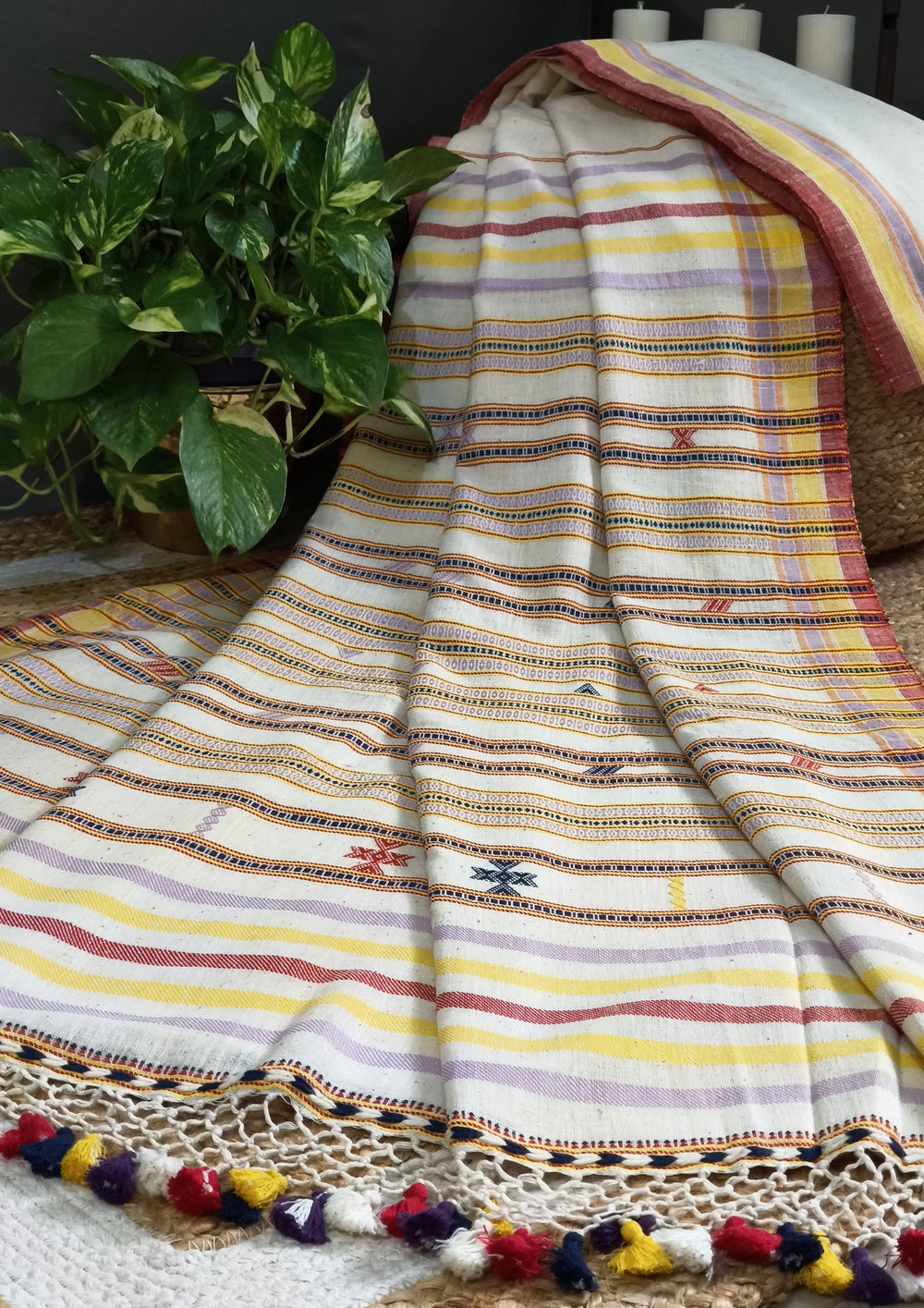 Bhujodi Kala Cotton Saree (Kutchi) - 1KC White Yellow - Wefta