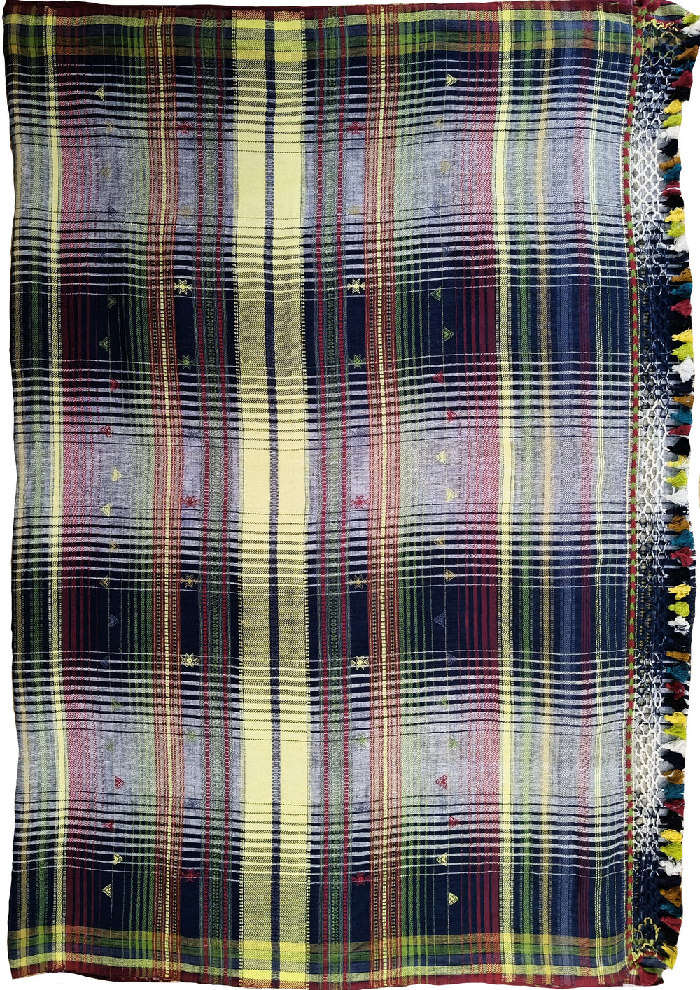 Bhujodi Kala Cotton Saree (Kutchi) - 4KC Navy Checks - Wefta