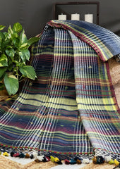 Bhujodi Kala Cotton Saree (Kutchi) - 4KC Navy Checks - Wefta