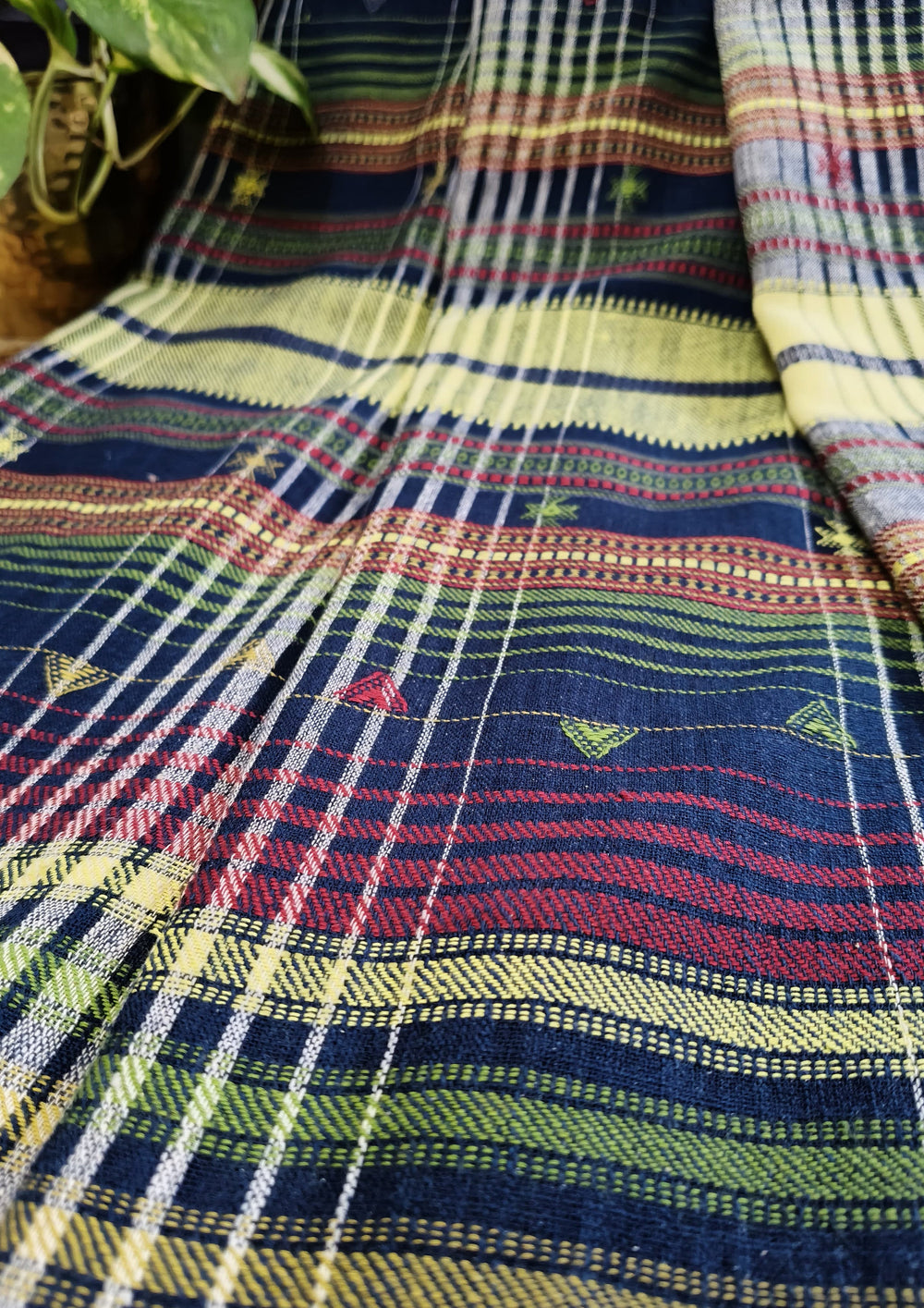 Bhujodi Kala Cotton Saree (Kutchi) - 4KC Navy Checks - Wefta