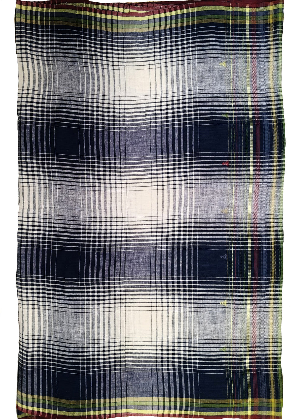 Bhujodi Kala Cotton Saree (Kutchi) - 4KC Navy Checks - Wefta