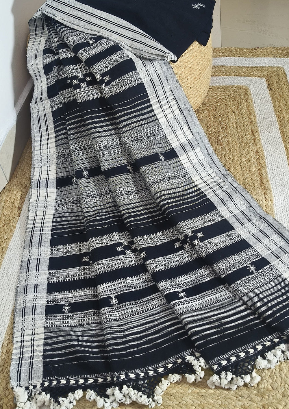 Bhujodi Kala Cotton Saree (Kutchi) - 5KC Black - Wefta