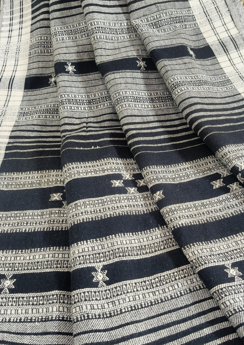 Bhujodi Kala Cotton Saree (Kutchi) - 5KC Black - Wefta