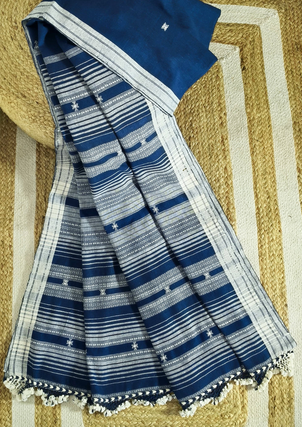 Bhujodi Kala Cotton Saree (Kutchi) - 6KC Blue - Wefta
