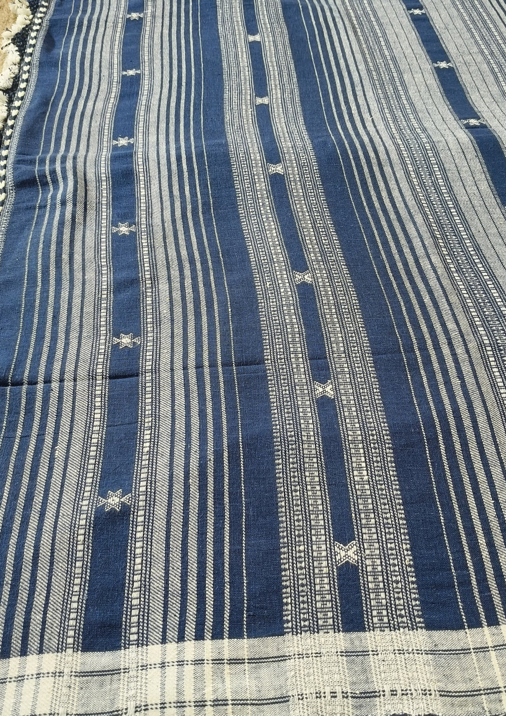 Bhujodi Kala Cotton Saree (Kutchi) - 6KC Blue - Wefta